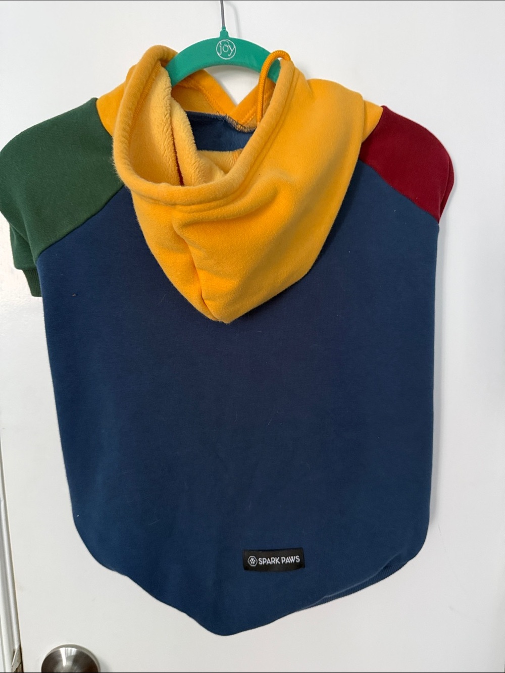 Spark Paws Colorblock Pet Hoodie Size 3XL - Navy with Mustard, Green & Burgundy